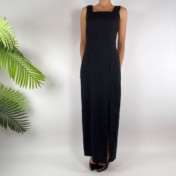 Vintage 90s Grunge Black Glitter Fairycore Maxi Prom Evening Formal Dress / 4/6 - Picture 5 of 6